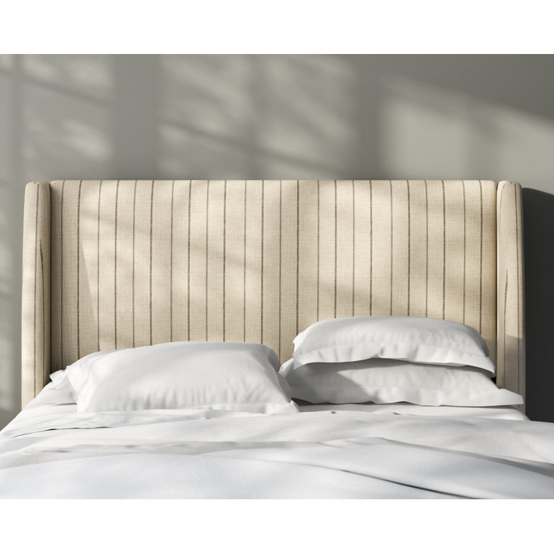 Tilly Upholstered Wingback Bed, Queen, Fritz Charcoal Stripe
