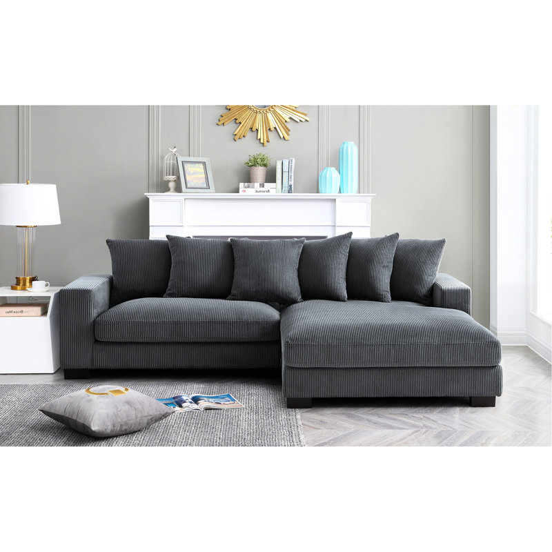 Morghan Corduroy Sectional, Gray Corduroy, Right Hand Facing
