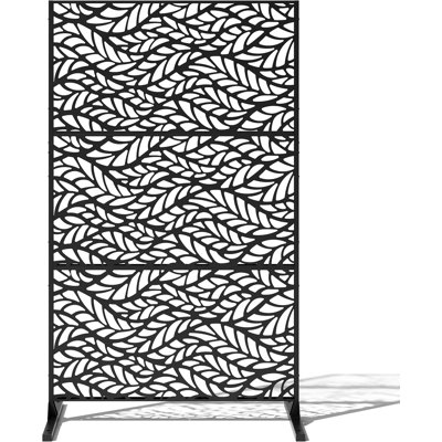 74" h x 47.2" w Metal Privacy Screen with Stand - Decorative Outdoor Room Divider Panels - Freestanding Patio Partition for Deck, Balcony, Garden - Indoor & Outdoor Use (Black Chevron Design)
