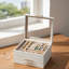 Boîte de rangement pour bijoux en nuage blanc et or de style moderne Cloud, tiroir double à trois couches avec couvercle en verre, quincaillerie en métal brillant, 8,1 x 9,2 x 5,4 pouces.