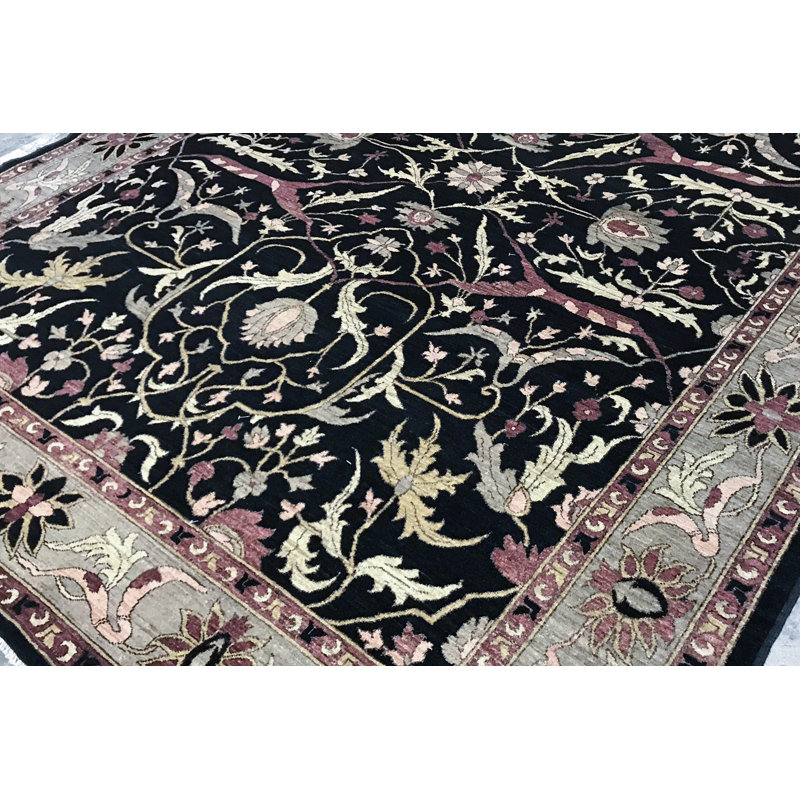 Hand-Knotted High-Quality Black and Brown Area Rug