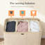 Grand panier à linge 185L à 3 sections avec couvercle, panier à linge en plastique avec poignées en bambou et sacs amovibles, grand panier à linge pliable pour salle de bain, beige