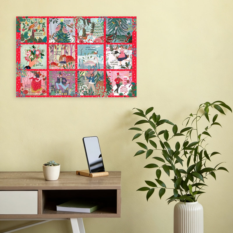 12 Days Of Christmas Carol Classic Colorful Traditional Christmas Tree Bird Turtle Nature Winter Wall Art Print