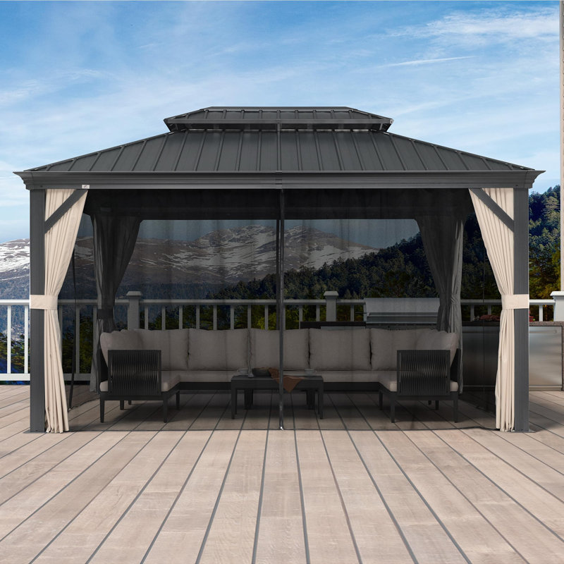 Purple Leaf Hardtop Gazebo Aluminum Gazebo With Double Roof For Backyard Patio Lawn And Garden, Curtains And Netting Included