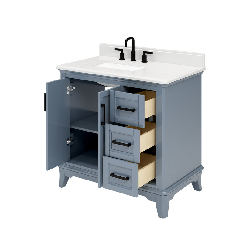 Free Standing Single Bathroom Vanity with Quartz Top, 36"