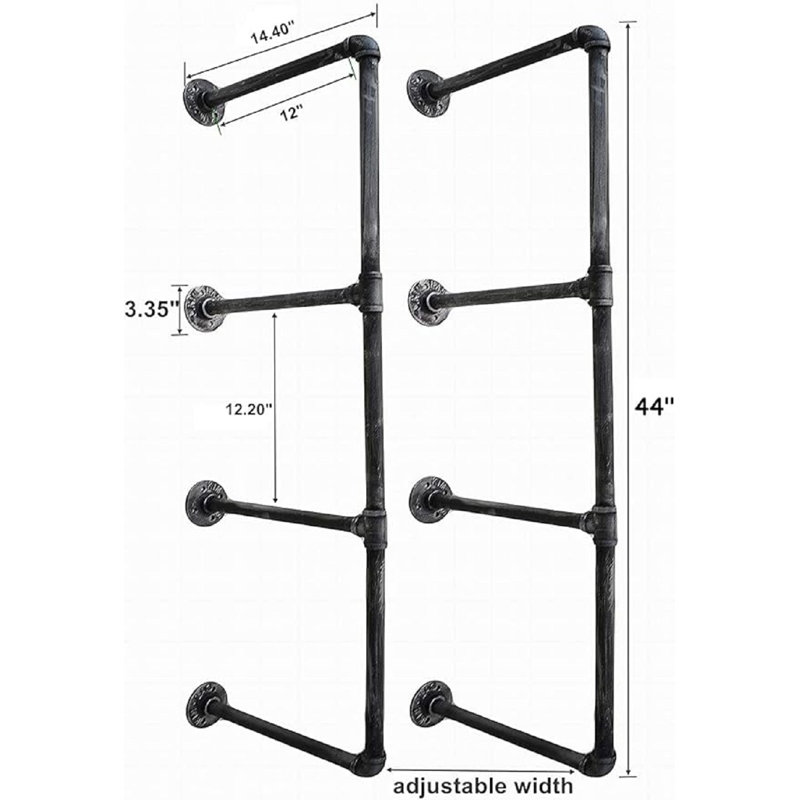 Industrial Black Iron and Wood Wall Mounted Kitchen Shelves