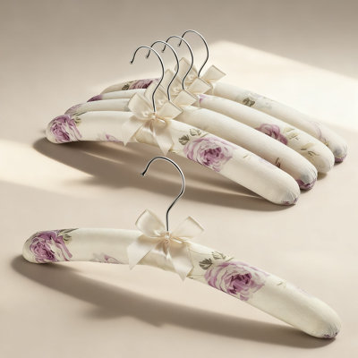 Cintres satinés rembourrés pour vêtements délicats - sans glissement, sans bosses, crochets à motif floral antirouille pour robes de mariée, chandails et occasions spéciales (paquet de 5)