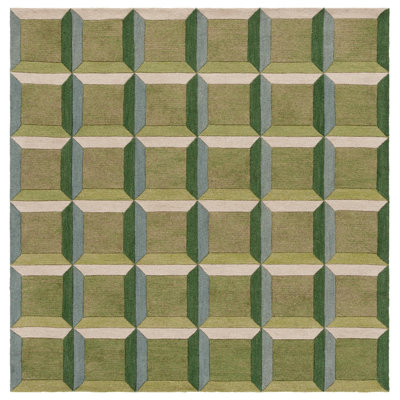 Giedre Green Beige Hand-Tufted Wool Rug