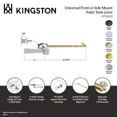Levier de réservoir de toilette universel à fixation frontale ou latérale Kingston Brass