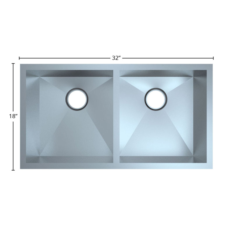 Évier de cuisine à double cuve encastré à la main 50/50 DAX - 32 po x 18 po - R0, acier inoxydable, sans accessoires inclus