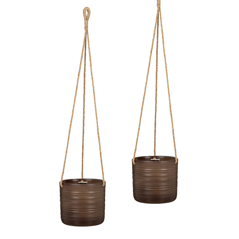 Pot à fleurs suspendu en céramique Grateron, H 6,5 po x l 6,5 po x P 6,5 po, Vert