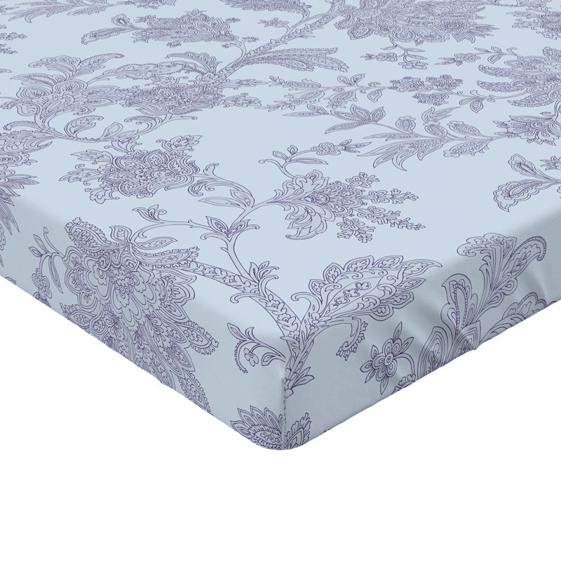 Ambesonne Nature Fitted Sheet Leaves Botanical Style Art, Twin Fitted Sheet, Pale Ceil Blue/Mauve Floral