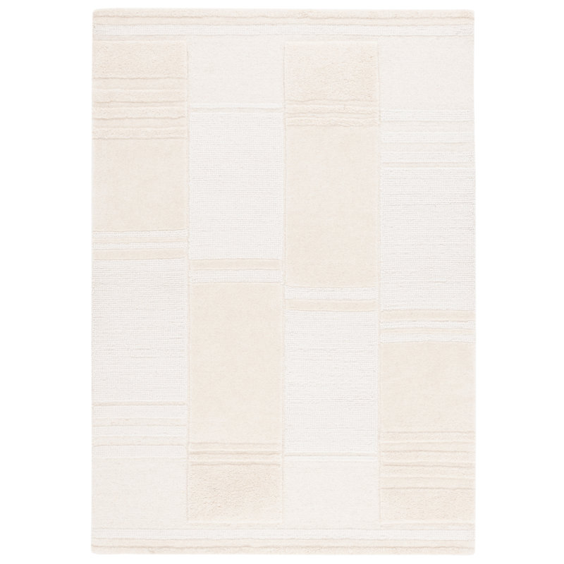 Manhattan Hand Tufted Wool Cotton Geometric Rug in Ivory/Beige, Rectangle 6' x 9'