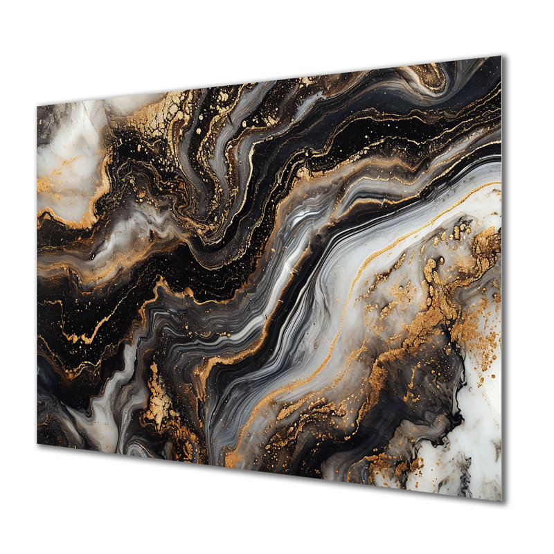 Glam Gold Flows, agate noire - salon d'art mural en marbre, H 30 po x l 40 po x P 1,5 po, Pas de métal encadré