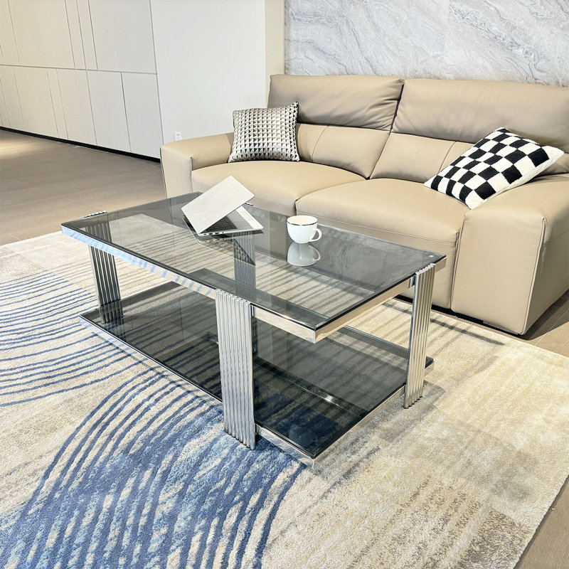 Clate Glass Top Single Coffee Table, Black , Silver