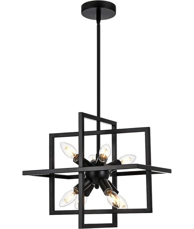 8 - Light Dimmable Square / Rectangle Chandelier, Black