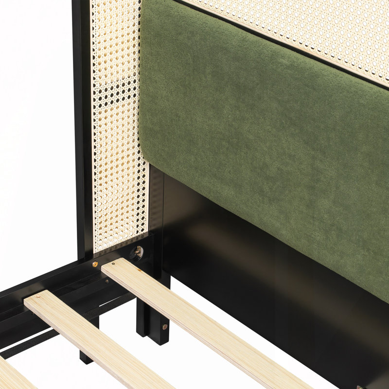 Structure de lit avec tête de lit verte et lit en bois massif, aucun sommier requis, mobilier de chambre moderne