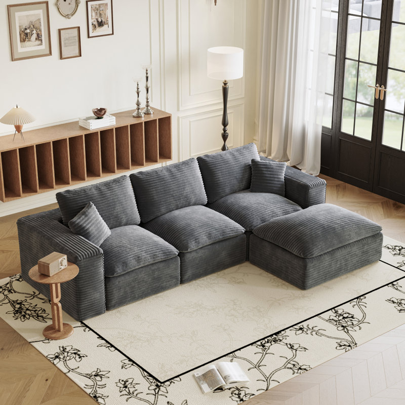 Canapé modulaire 108 po avec méridienne en forme de L, méridienne interchangeable de gauche à droite avec siège profond 108 po, canapé rembourré pour la chambre à coucher du salon, aucun assemblage requis, tissu moelleux en velours côtelé