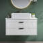 Meuble-lavabo flottant de 32 po de largeur avec lavabo vasque en céramique et 2 tiroirs, bois massif, blanc et or rose