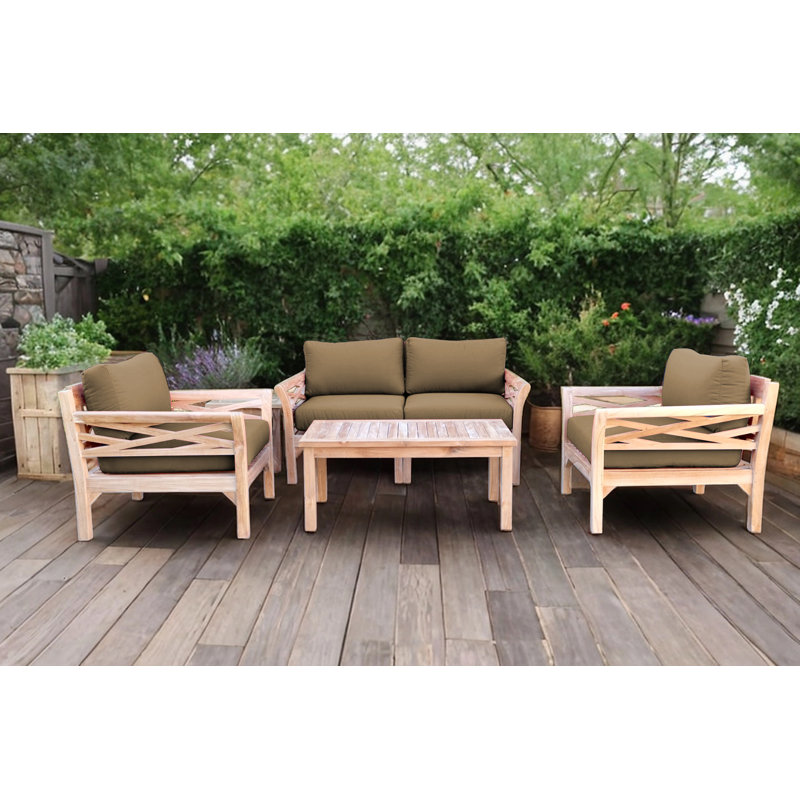 Monterey Outdoor 6 - Piece Teak Conversation Set, Cocoa, 4 Pcs:  Loveseat,Chair,Cushion,Table