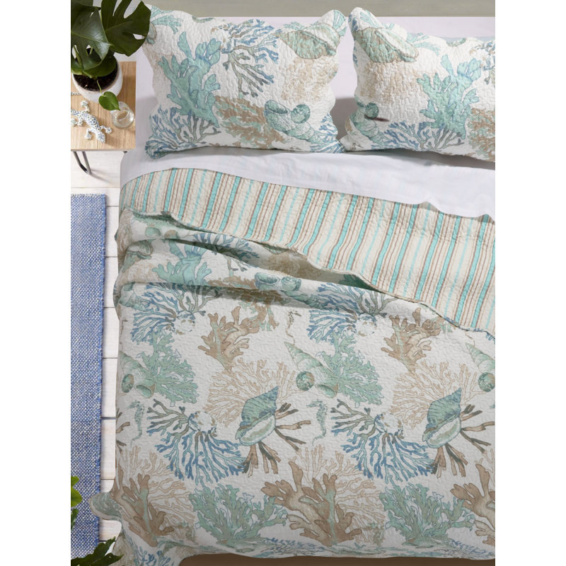 Twin Brown Microfiber Reversible Nautical Quilt Set