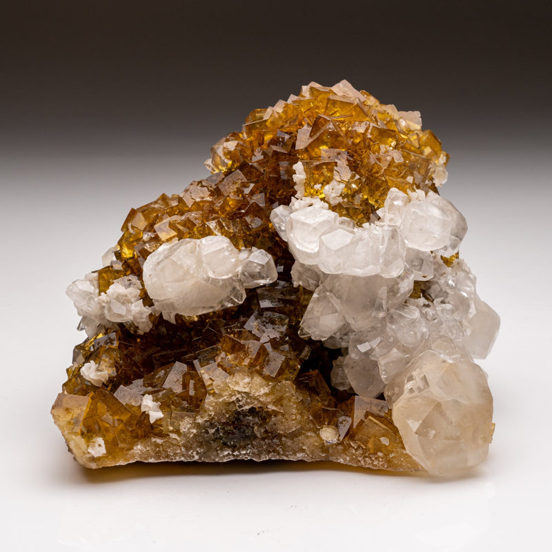 Calcite on Yellow Fluorite from Moscona Mine,Solis, Asturias, Spain