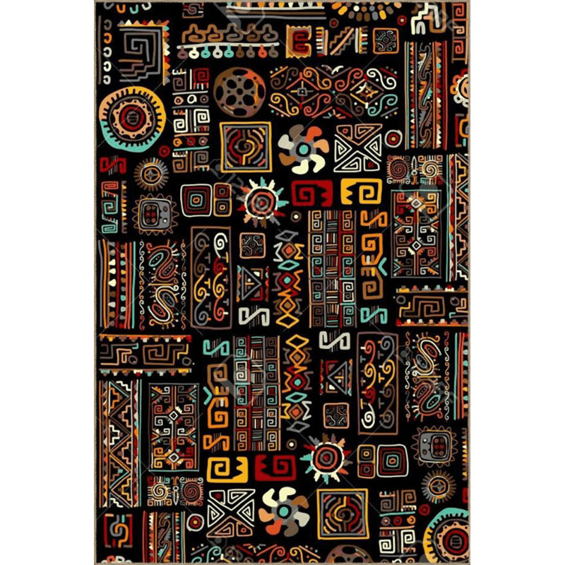 Tapis décoratif moderne multicolore à motif géométrique noir, Rectangle 2 pi 4 po x 4 pi