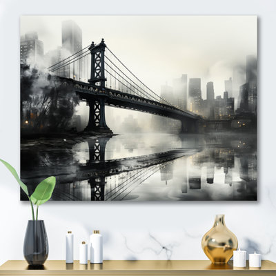 «Gray Bridge Urban Connection Charcoal I», reproduction d'art sur toile