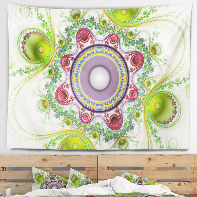 Motif abstrait de couleur verte avec cercles tapisserie, H 32 po x l 39 po