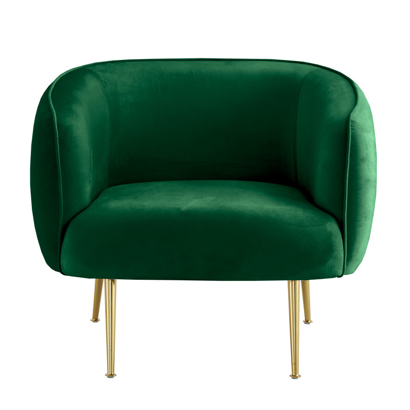 Fauteuil demi-tonneau en velours Priebe, Velours vert