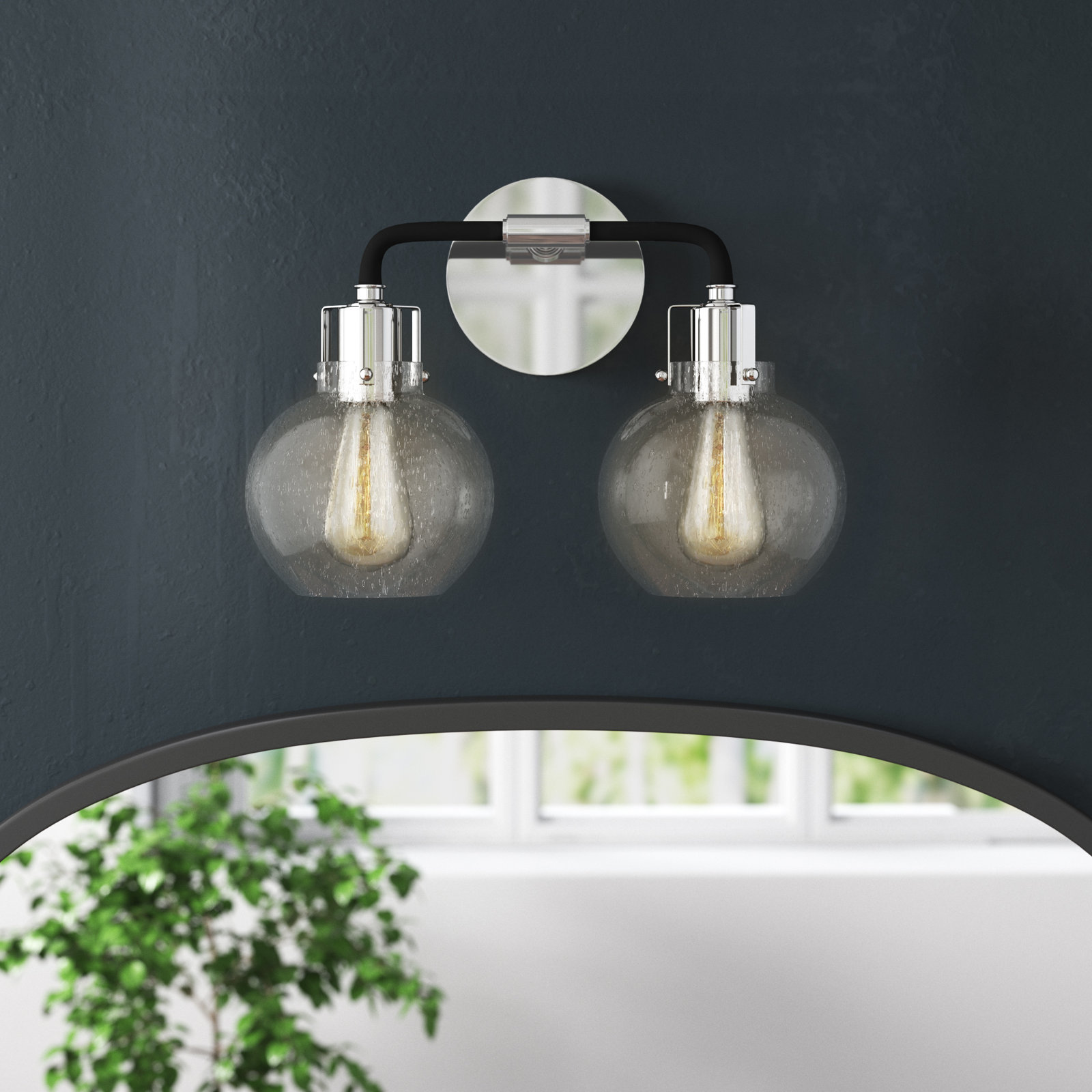 Byrne 2-Light Vanity Light, Polished Nickel/Textured Black