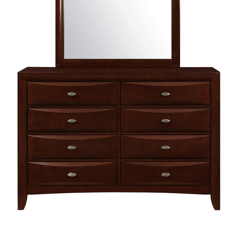 Commode double 8 tiroirs en bois massif avec miroir 8 po, Noir