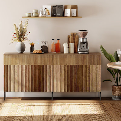 Buffet en bois rosé de 63 po Union avec portes et tiroirs, armoire de rangement moderne 2-en-1 pour cuisine, salle à manger