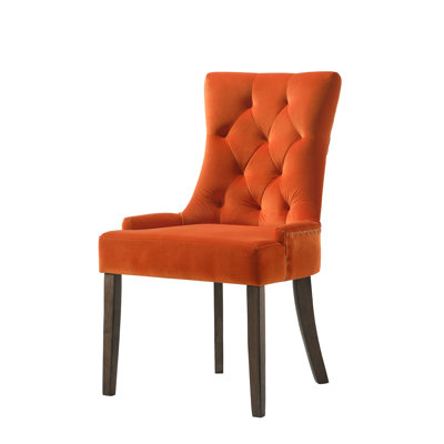 Ensemble de 2 chaises d'appoint en velours orange et chêne vieilli Farren