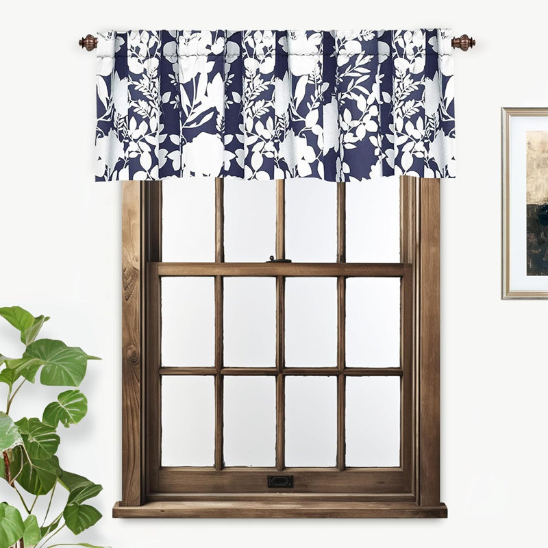 Cantonnière florale sur mesure 52 po, Bleu marine