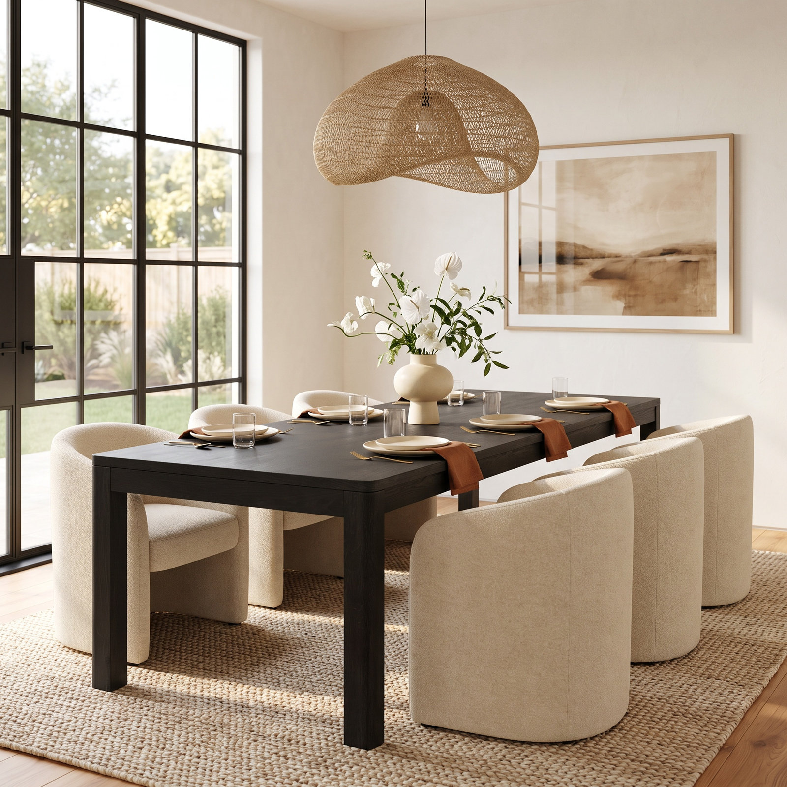 Arno Extendable Oak Dining Table, 30'' H x 96'' W x 42'' D, Black