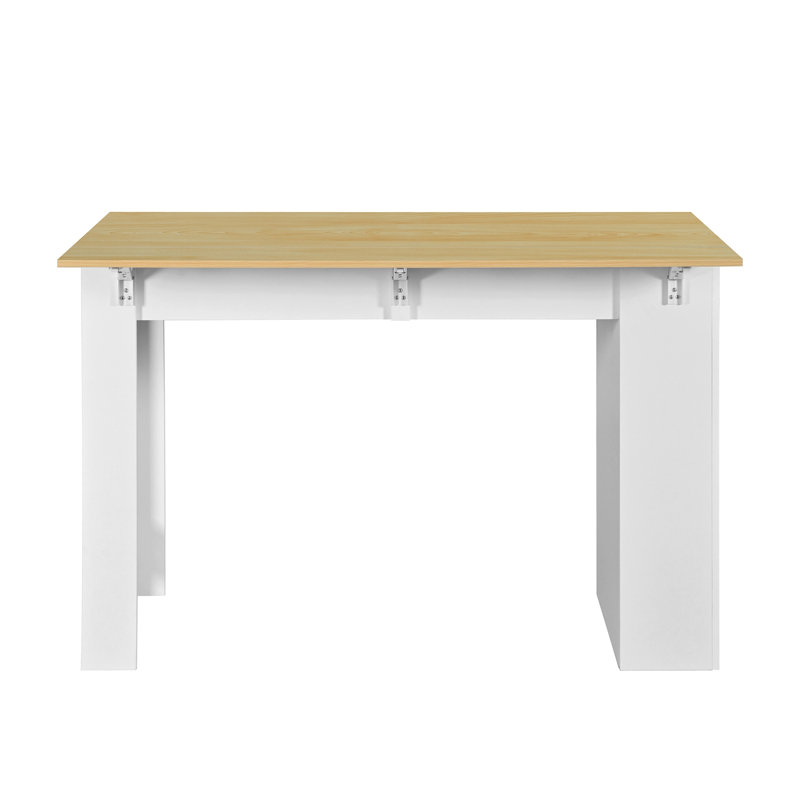Meuble Dwaine avec plateau pliable, armoire de rangement à 2 portes et tablettes ajustables, Blanc et naturel
