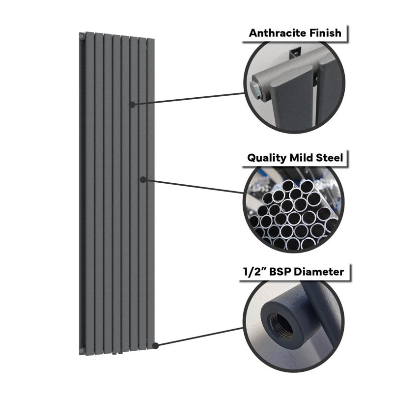 Designer Radiator, 62cm H x 16cm W x 3cm D, Grey