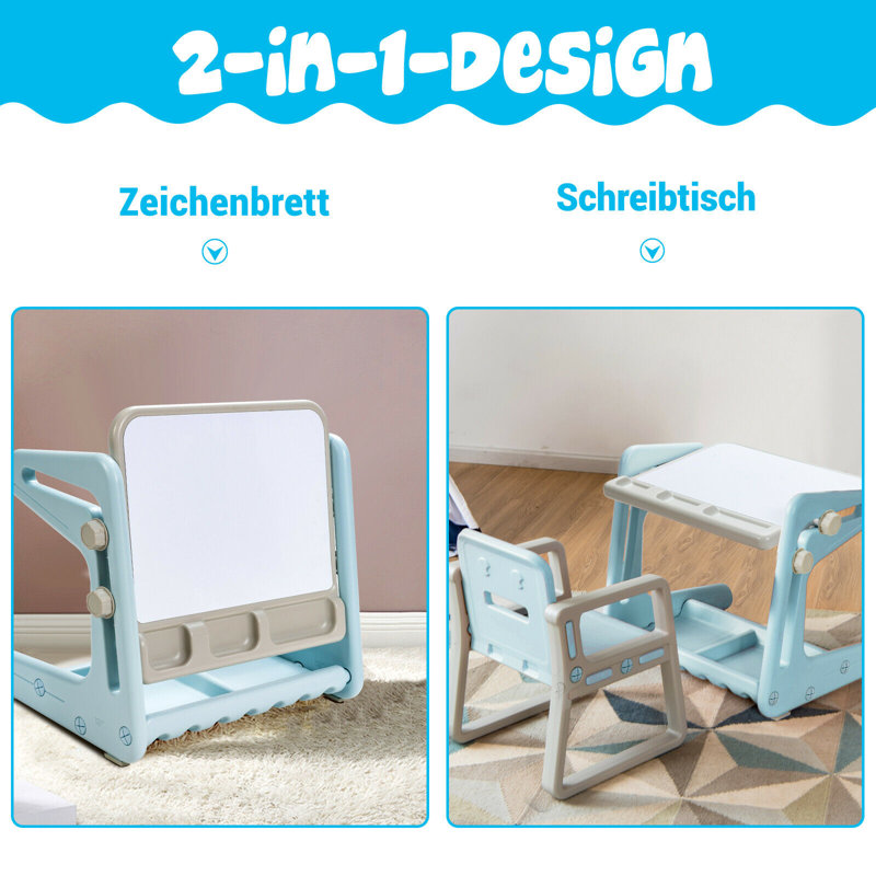 Greenbury Kids Rectangular Play Or Activity Table and Chair Set, Blue/Grey