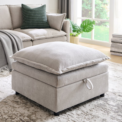Moderne carré de 27,56 po de largeur avec repose-pieds en chenille et module de repose-pieds pour canapé modulaire en chenille, gris clair
