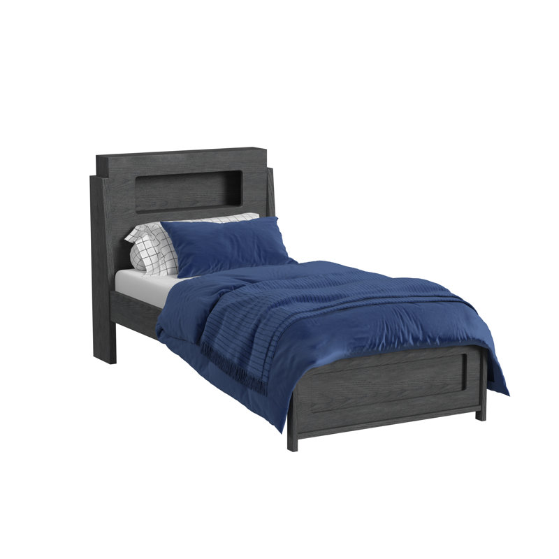 Ivra Complete Platform Bed, Black, Twin, Twin, Midnight Blue Finish