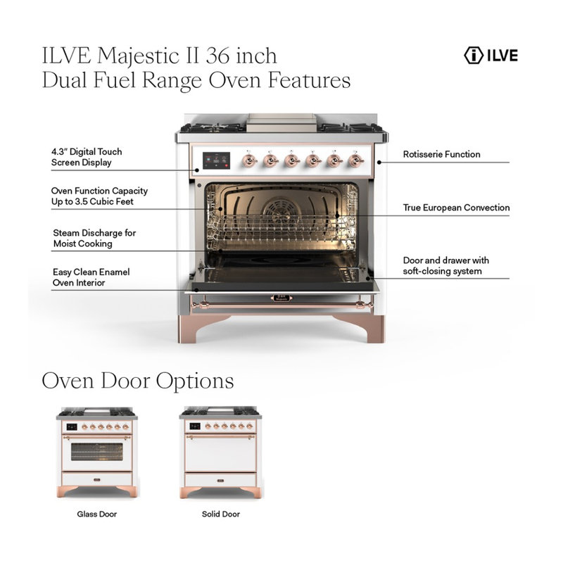 Majestic II 36" 3.5 cu.ft. Freestanding Dual Fuel with Griddle and Convection Oven, Stainless Steel/Copper, Natural Gas