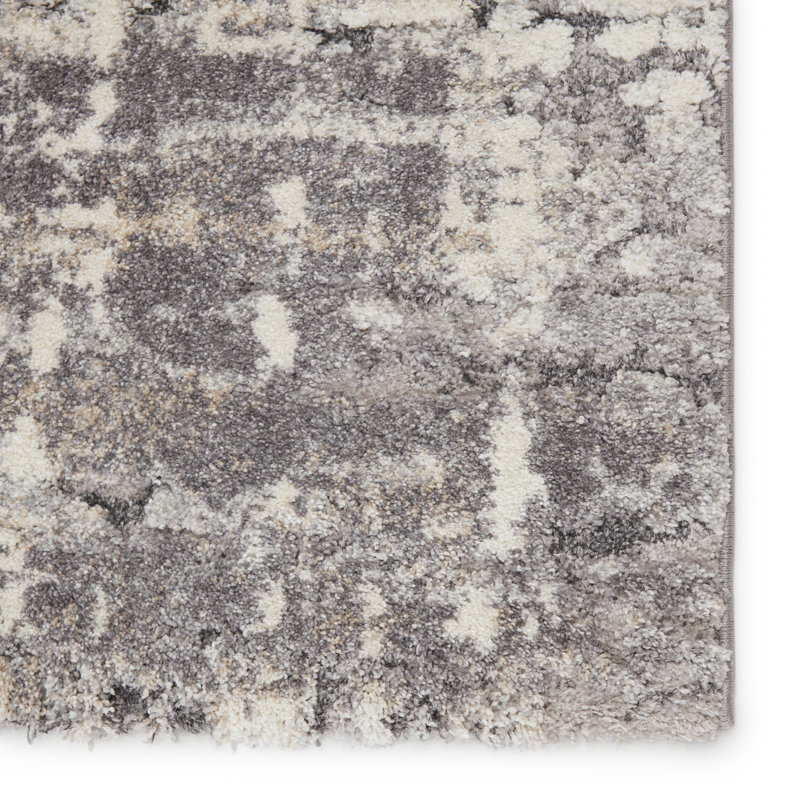Tapis gris / ivoire à motif abstrait Gerwar, Rectangle de 5 pi x 7 pi 6 po