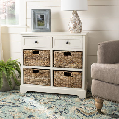 Élégante commode décorative Painswick - Bois massif avec 4 paniers en osier, rangement rustique parfait pour la maison
