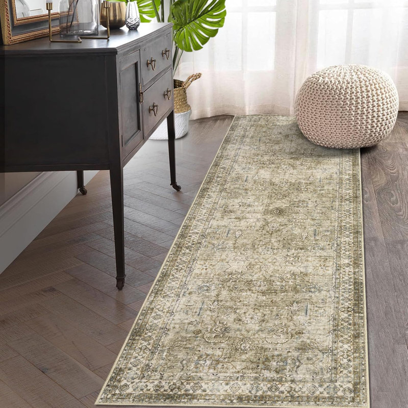 Hallway Runner Rug 2X6- Long Rug Runner Washable Non-Slip Carpet For Kitchen Entryway Laundry Bedroom, Vintage Accent (Taupe)