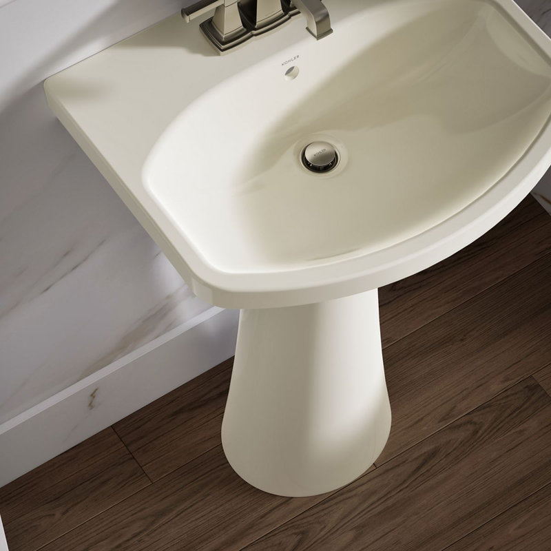 Cimarron® Vitreous China 23" Pedestal Bathroom Sink with Overflow, Biscuit, 4" Centerset