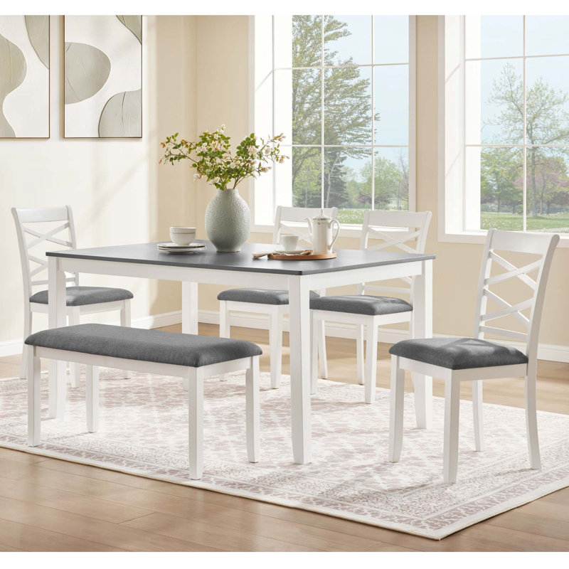 Modern 6-Piece Dining Table Set with Bench