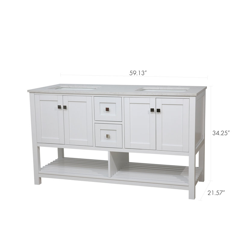 Meuble-lavabo double 64 po avec lumières DEL activées par le mouvement Akaysha , Blanc