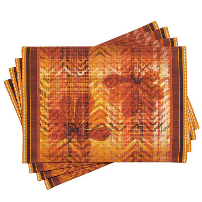 Maison d' Hermine Placemats Set of 4 100% Cotton Washable Cloth Place Mats, Reusable Table Mats for Thanksgiving Christmas Decorations Kitchen Dining Party Wedding (Thanksgiving Tartan, 13" x 19")