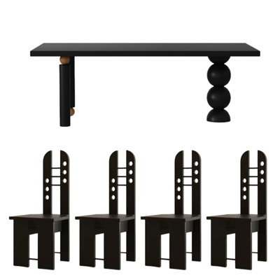 Modern Black Dining Table with Geometric Balls